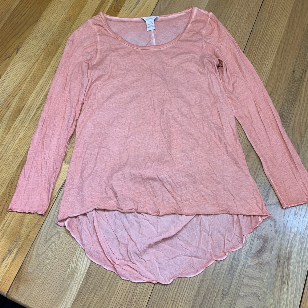 Sundance Tunic Top Coral Pink Long Sleeve High Low Cotton Viscose Size Small